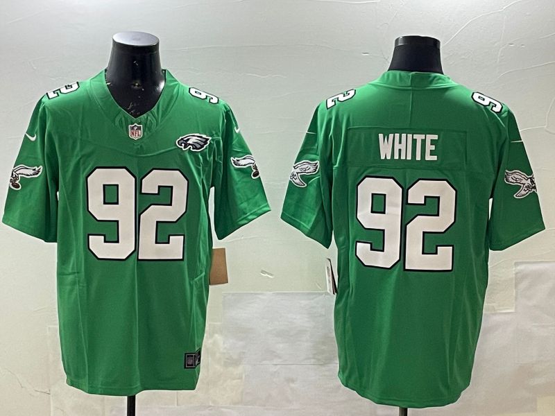 Men Philadelphia Eagles #92 White Green three generations 2025 Nike Vapor Limited NFL Jersey style 4